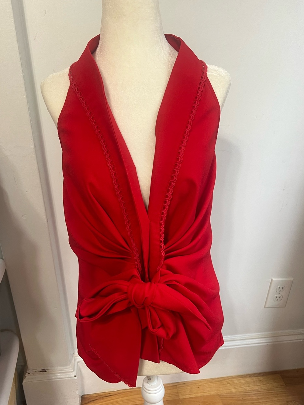 Women's Red Halter Tie-Front Tank Top